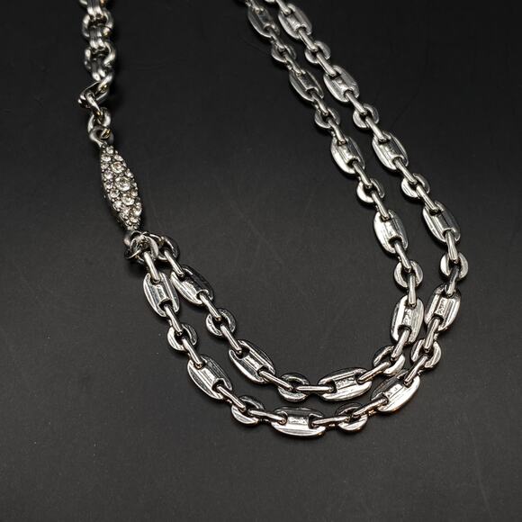 NWOT CLOE + ISABEL Art Deco Crystal Station Chain Long Necklace Silver Tone 30" - Picture 4 of 8